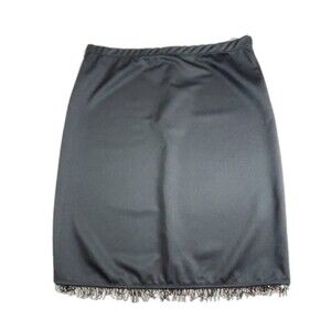 Joule black satin elastic waistband and a beaded fringe hem Size Large